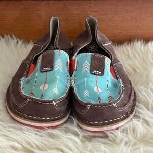 Ariat Brown Suede Cruisers with Teal Arrow Design